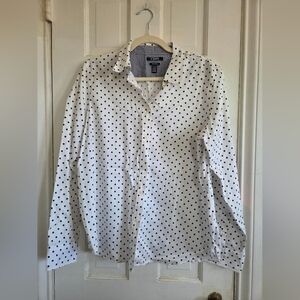 Chaps White Button Down Shirt with Black Polka Dots